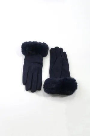 Faux Fur Cuff Glove in Navy