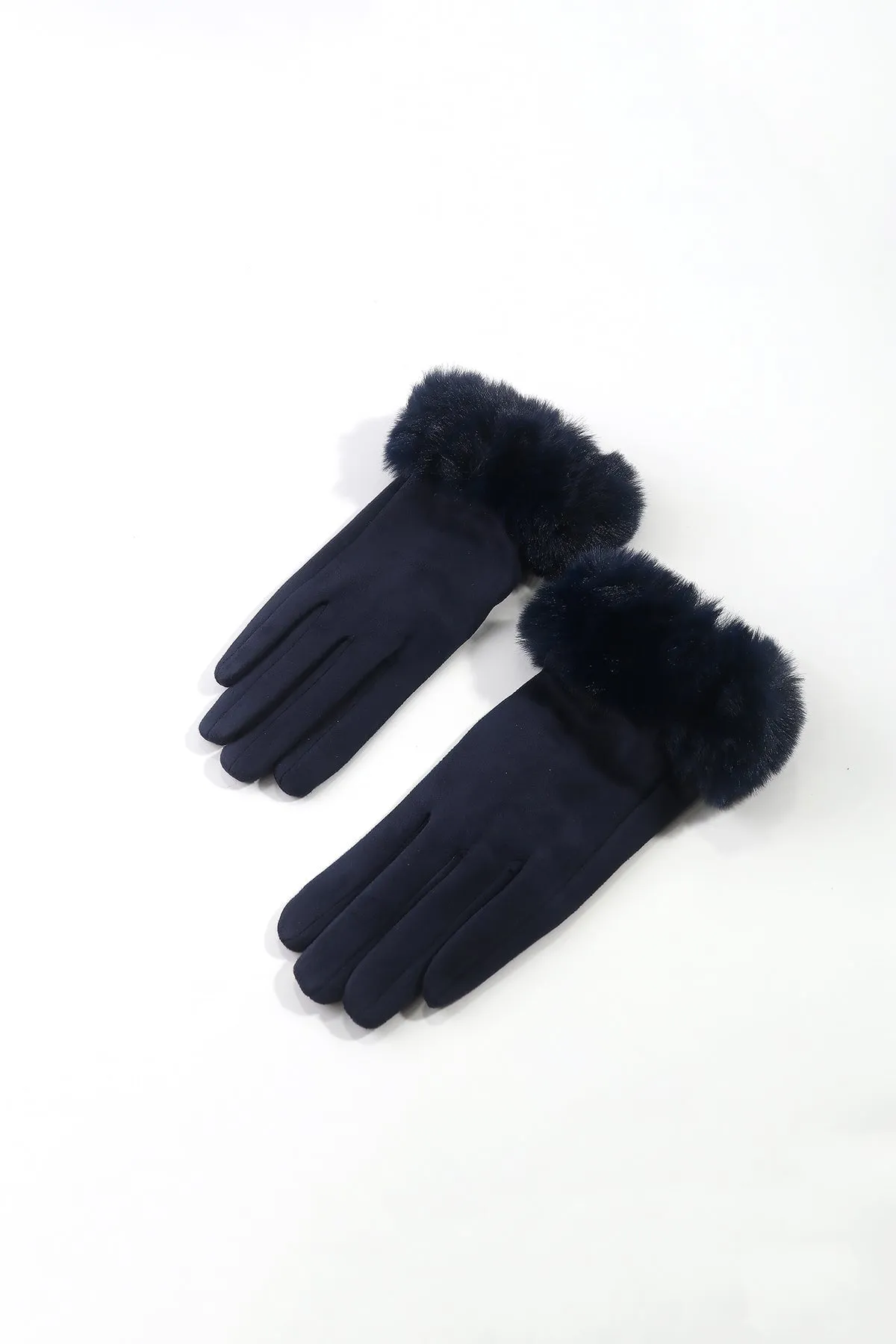 Faux Fur Cuff Glove in Navy