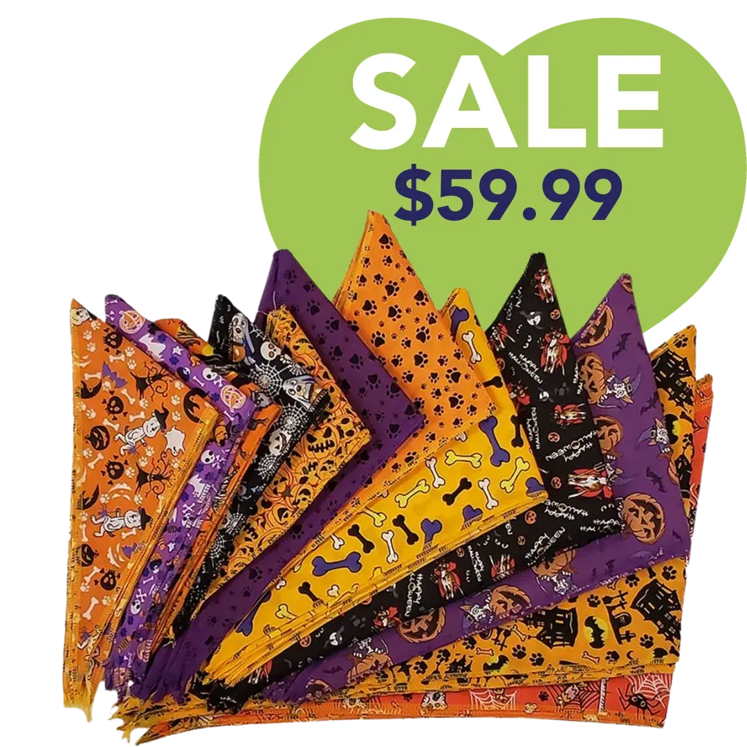 Halloween Bandanas - 60 Assorted Sizes and Patterns by Bandanas Unlimited