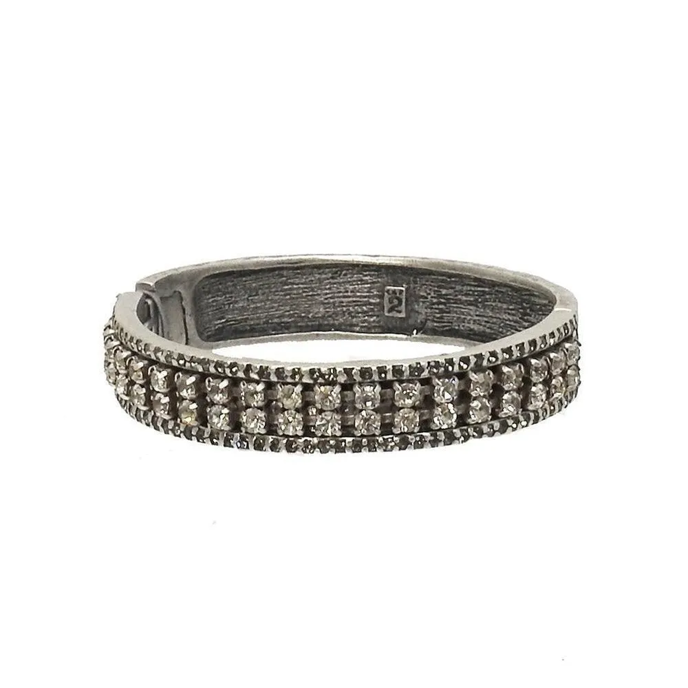 Hinged Silver Bangle Bracelet with Crystals