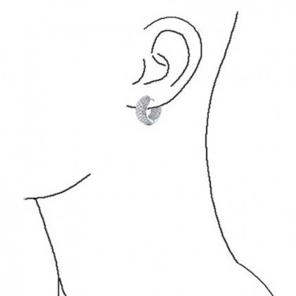 Holiday Bridal CZ Hoop Earrings 5-Row Dome Silver Plated Hinge Style Wedding Jewelry