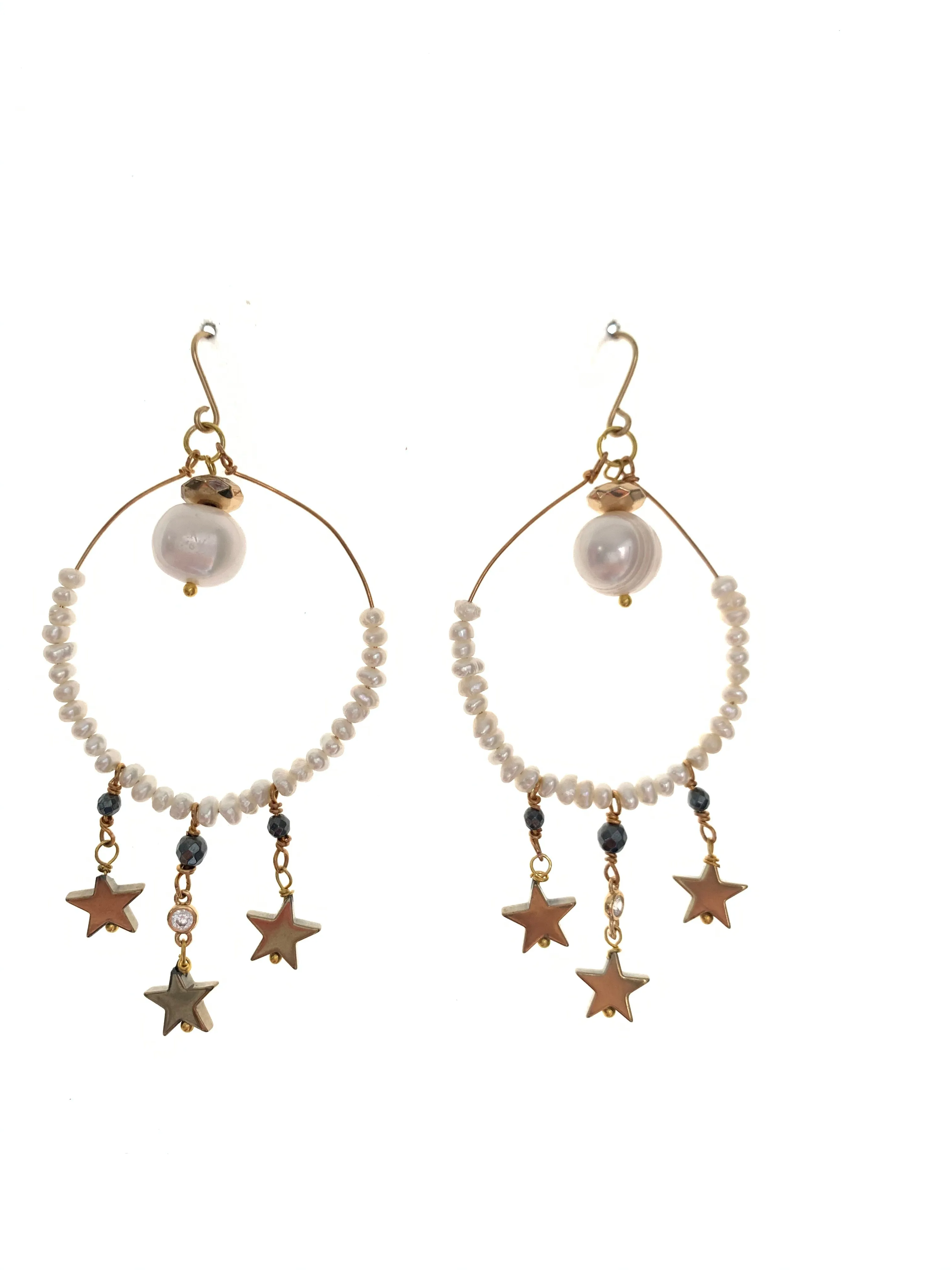 Hoop pearl and star earrings