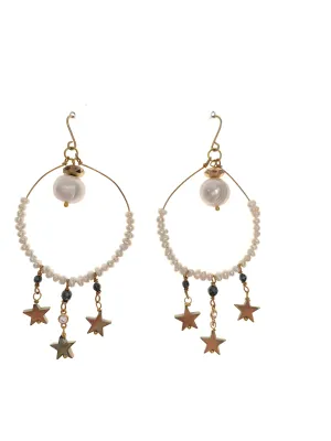Hoop pearl and star earrings