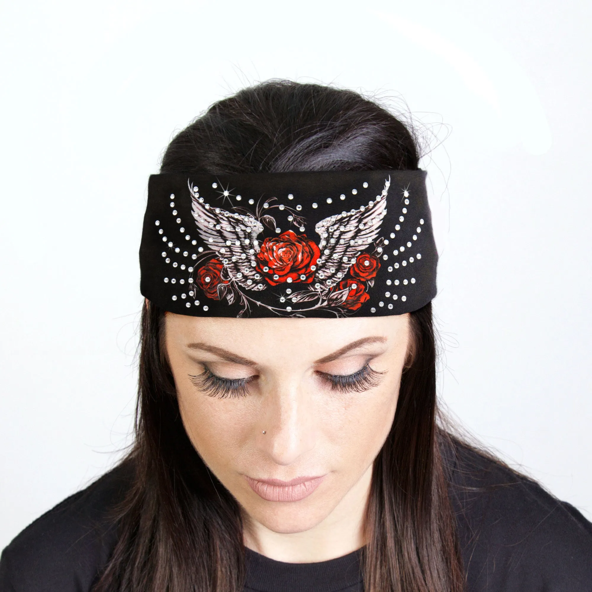 Hot Leathers Bling Bands Flying Rose Rhinestone Crystal Headband Wraps RWC2023