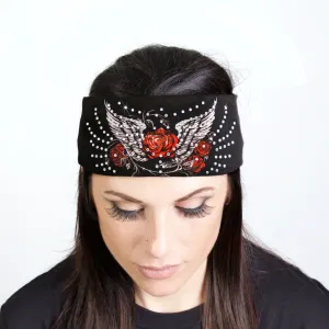 Hot Leathers Bling Bands Flying Rose Rhinestone Crystal Headband Wraps RWC2023