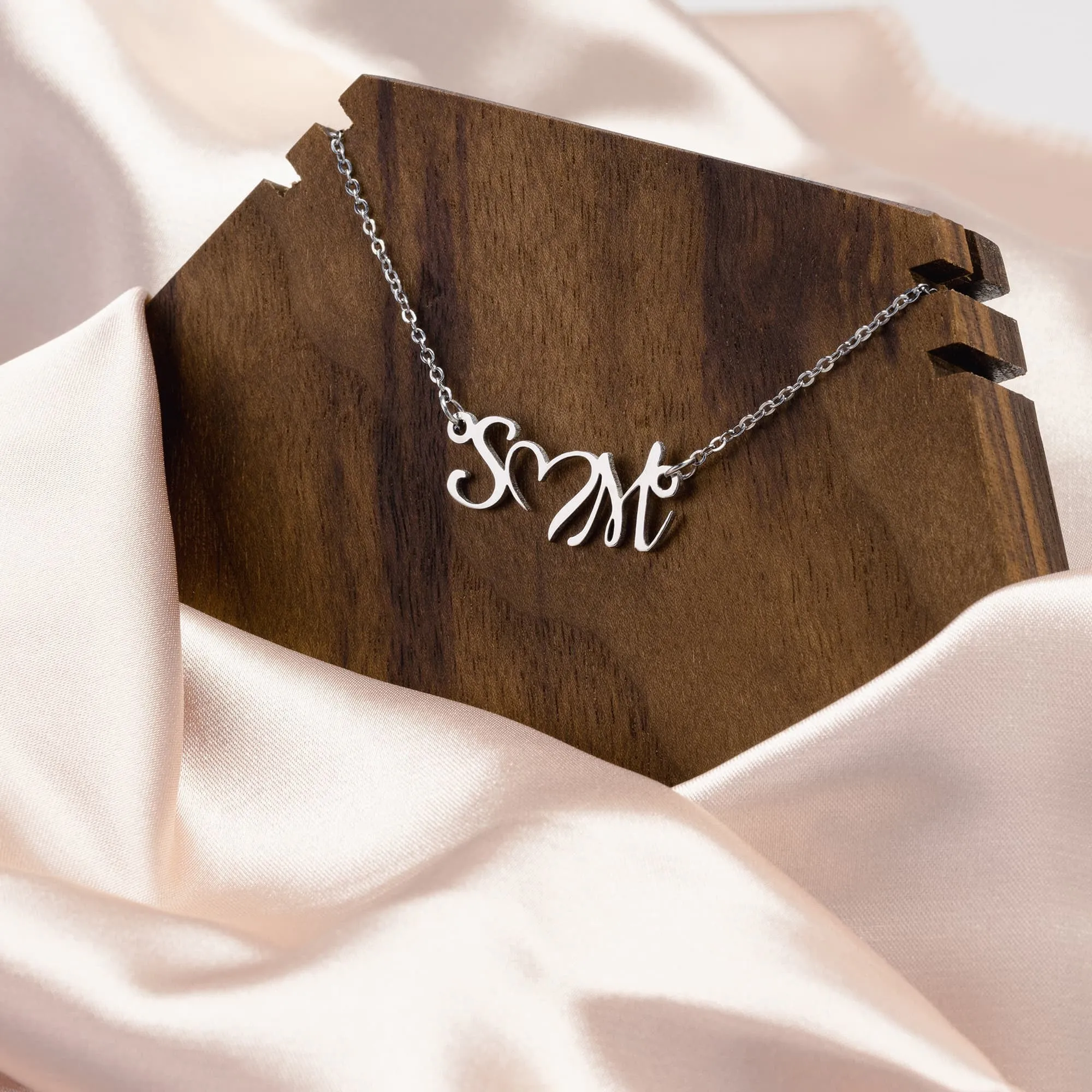 Initial Double Heart Necklace-FREE SHIPPING