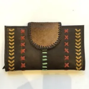 Jfahri Large Cowhide Leather Wallet - Brown with Mint Detail