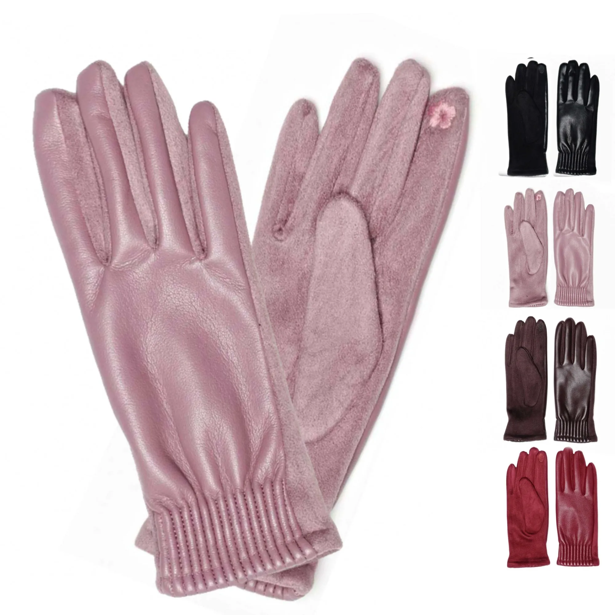Le Luxe Collection Women's Faux Leather Cinched Wrist Touch Screen Gloves