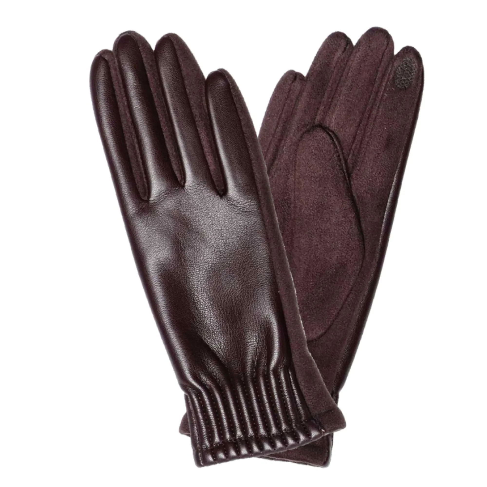 Le Luxe Collection Women's Faux Leather Cinched Wrist Touch Screen Gloves