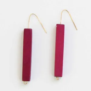 Magenta Wooden Bar Earrings