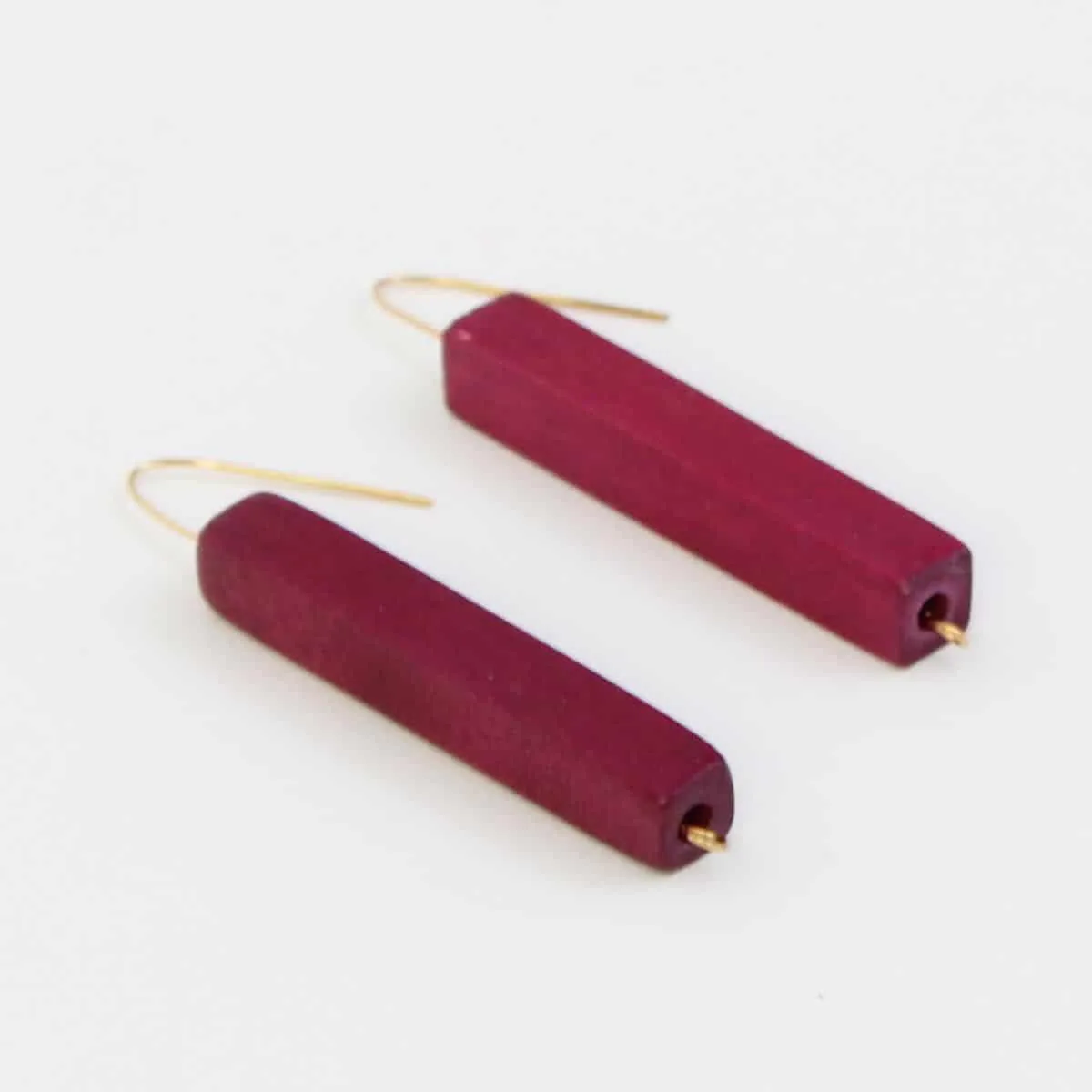 Magenta Wooden Bar Earrings