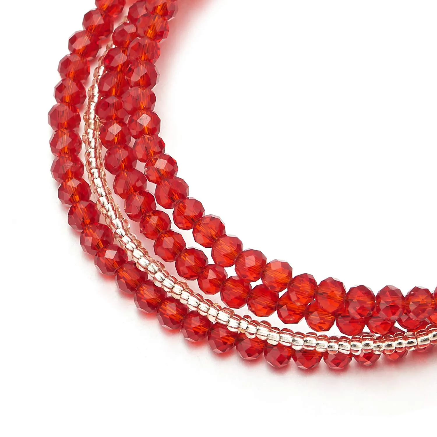 Multi-Wrap Stackable Beaded Wire Bracelets with Champagne Gold Beads with Red Crystal