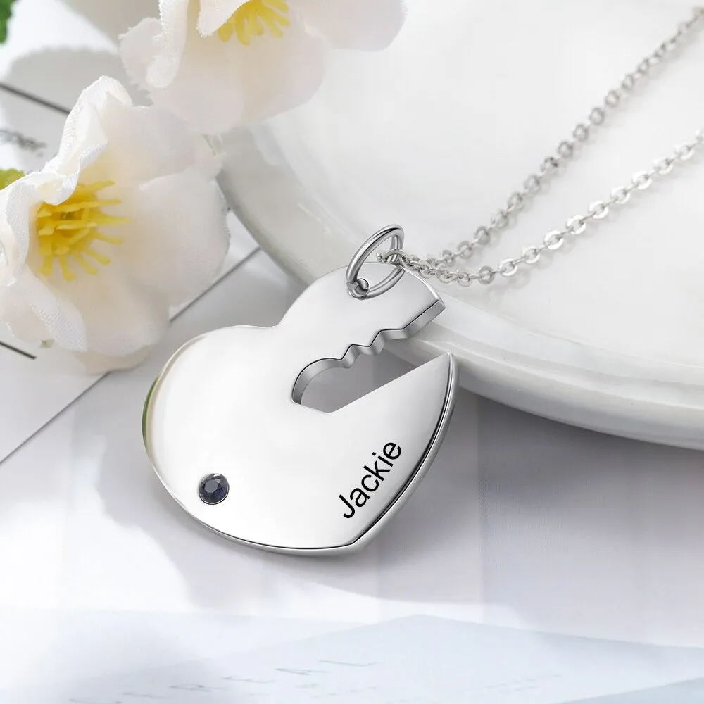 Personalized 2 Names 2 Stones Key & Heart Necklace