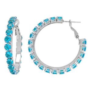 Silver Plated Simulated Aquamarine Hoop Earrings