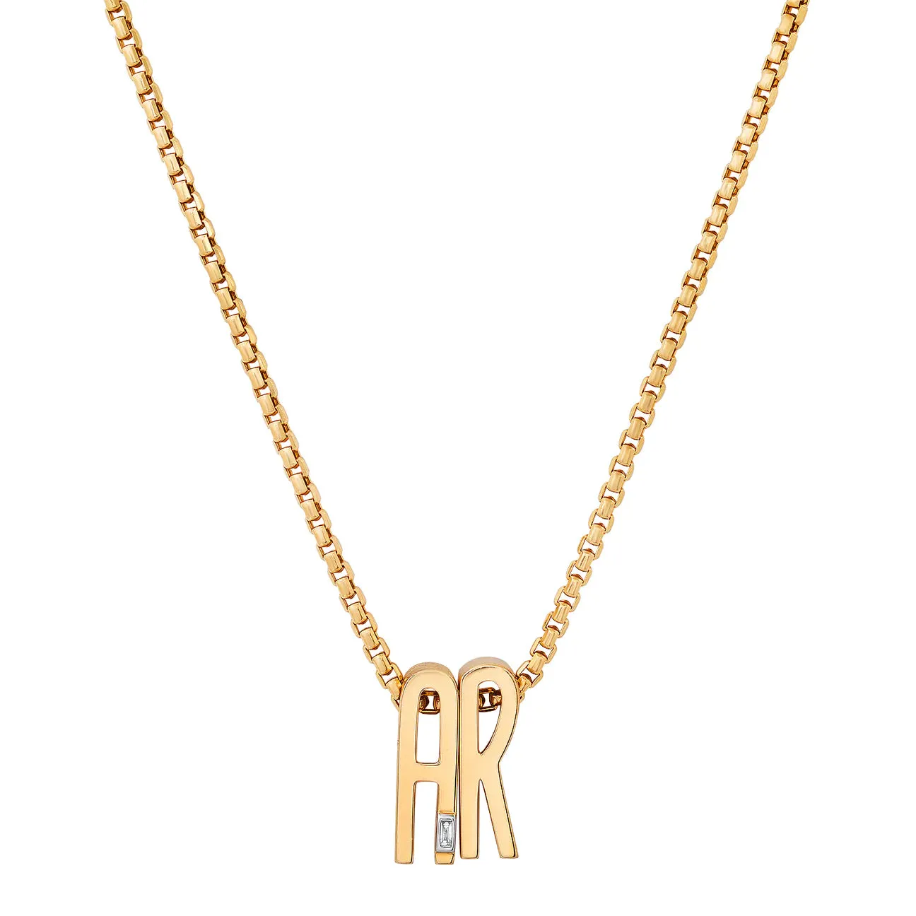 Slide-On Chunky Initial Necklace with Baguette Diamond