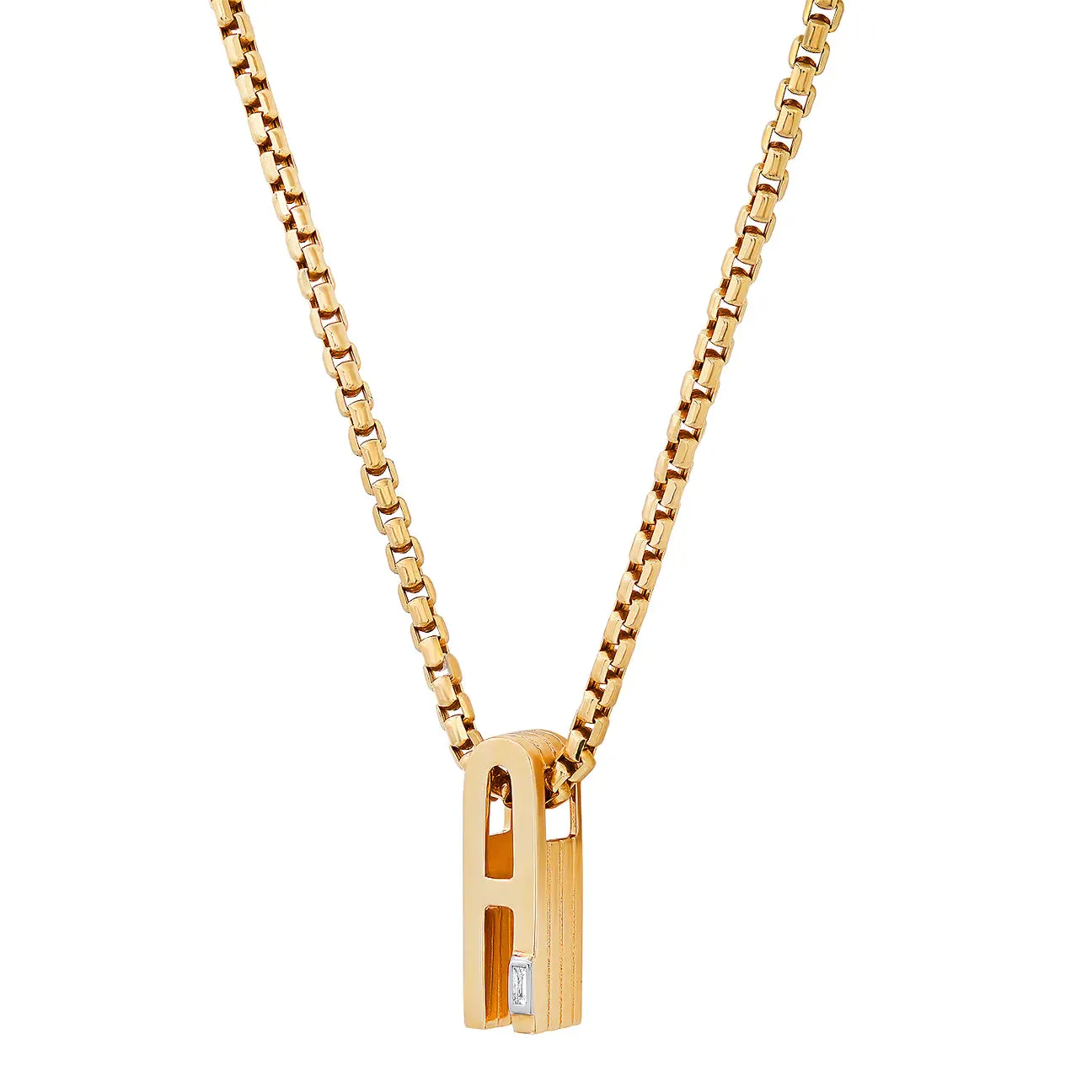 Slide-On Chunky Initial Necklace with Baguette Diamond