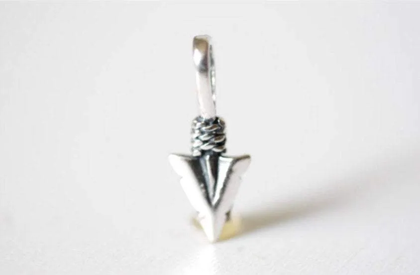 Sterling Silver Chevron Arrow Charm - 925 silver arrowhead charm, Sterling Silver Feather Tip Arrow Charm Pendant, Silver Triangle Chevron