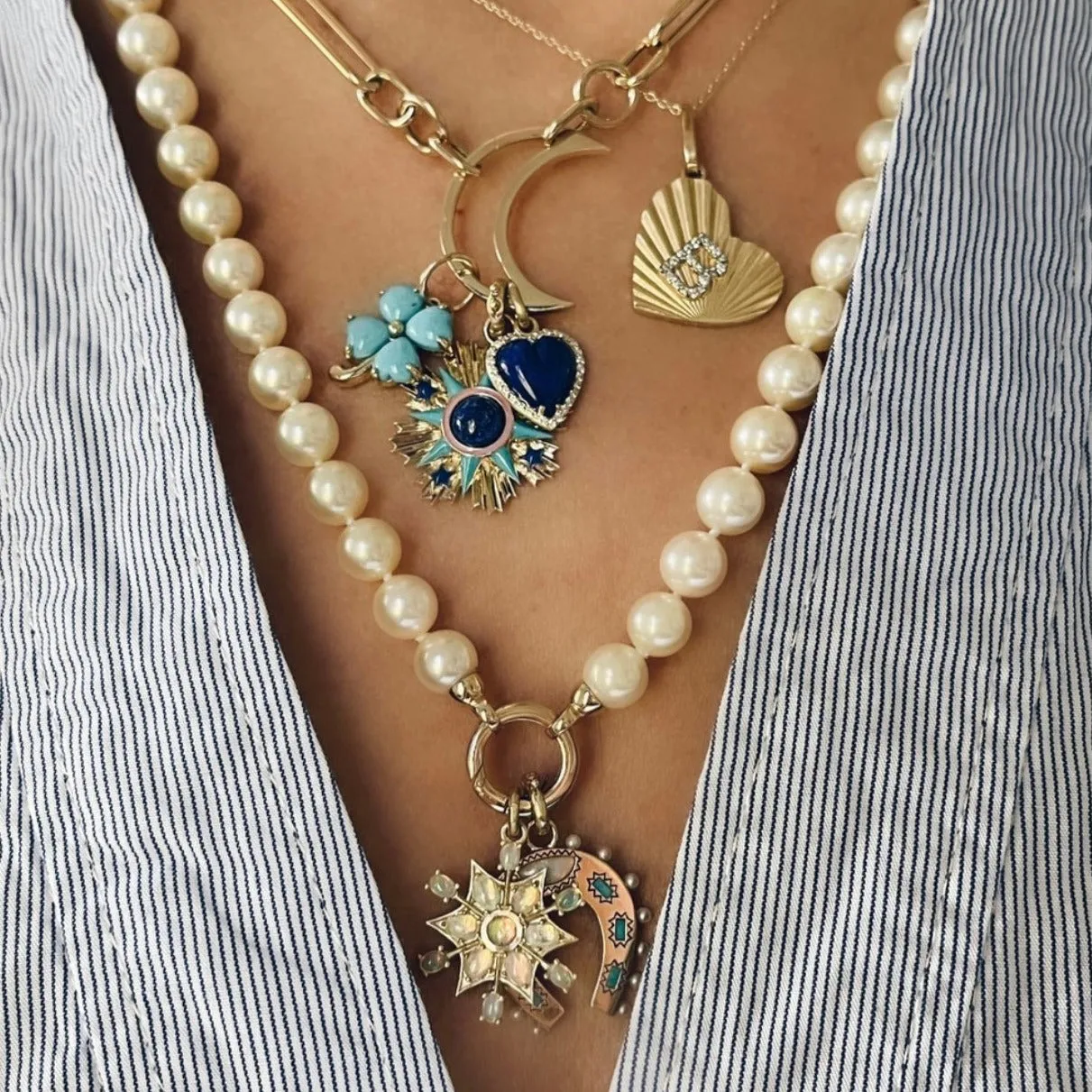 The Beau Fluted Heart Diamond Initial Pendant Necklace