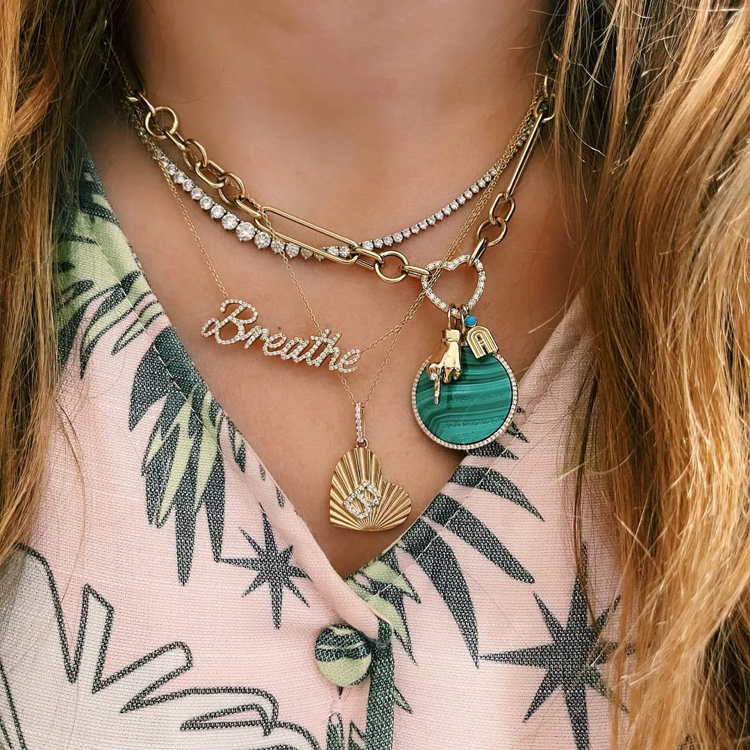 The Beau Fluted Heart Diamond Initial Pendant Necklace
