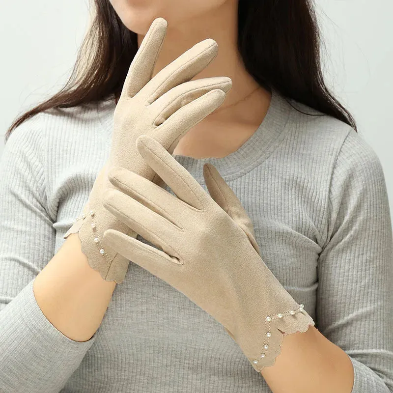 Touch Screen faux pearl Mittens Gloves
