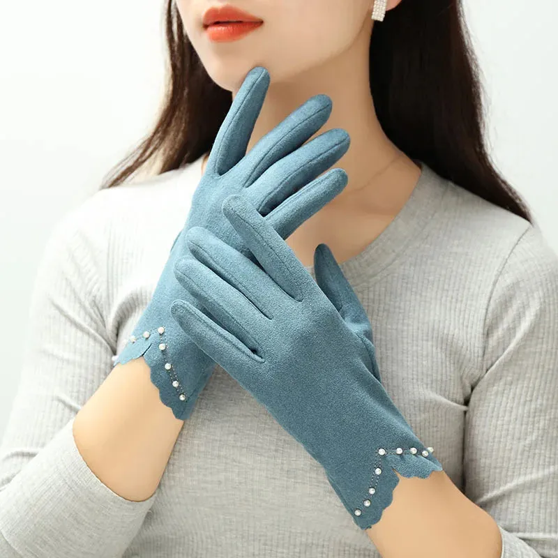 Touch Screen faux pearl Mittens Gloves