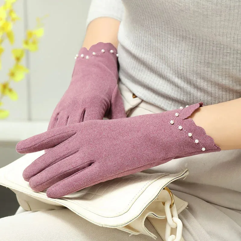Touch Screen faux pearl Mittens Gloves