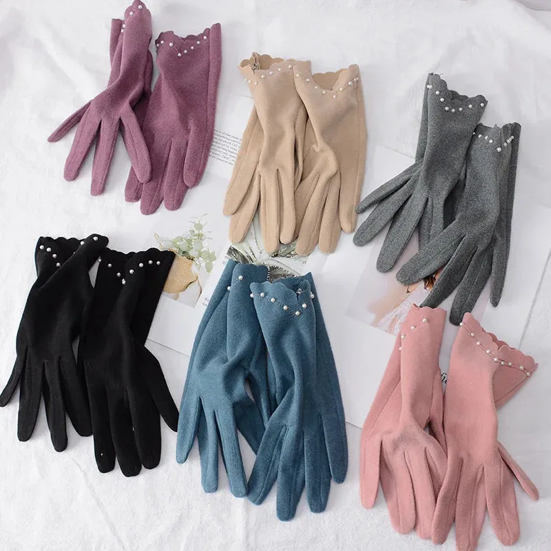 Touch Screen faux pearl Mittens Gloves