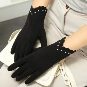 Touch Screen faux pearl Mittens Gloves