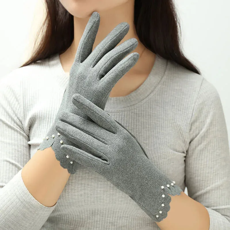 Touch Screen faux pearl Mittens Gloves