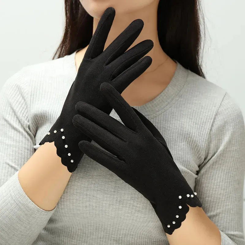 Touch Screen faux pearl Mittens Gloves