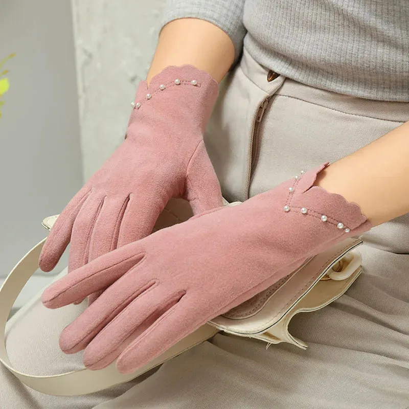 Touch Screen faux pearl Mittens Gloves