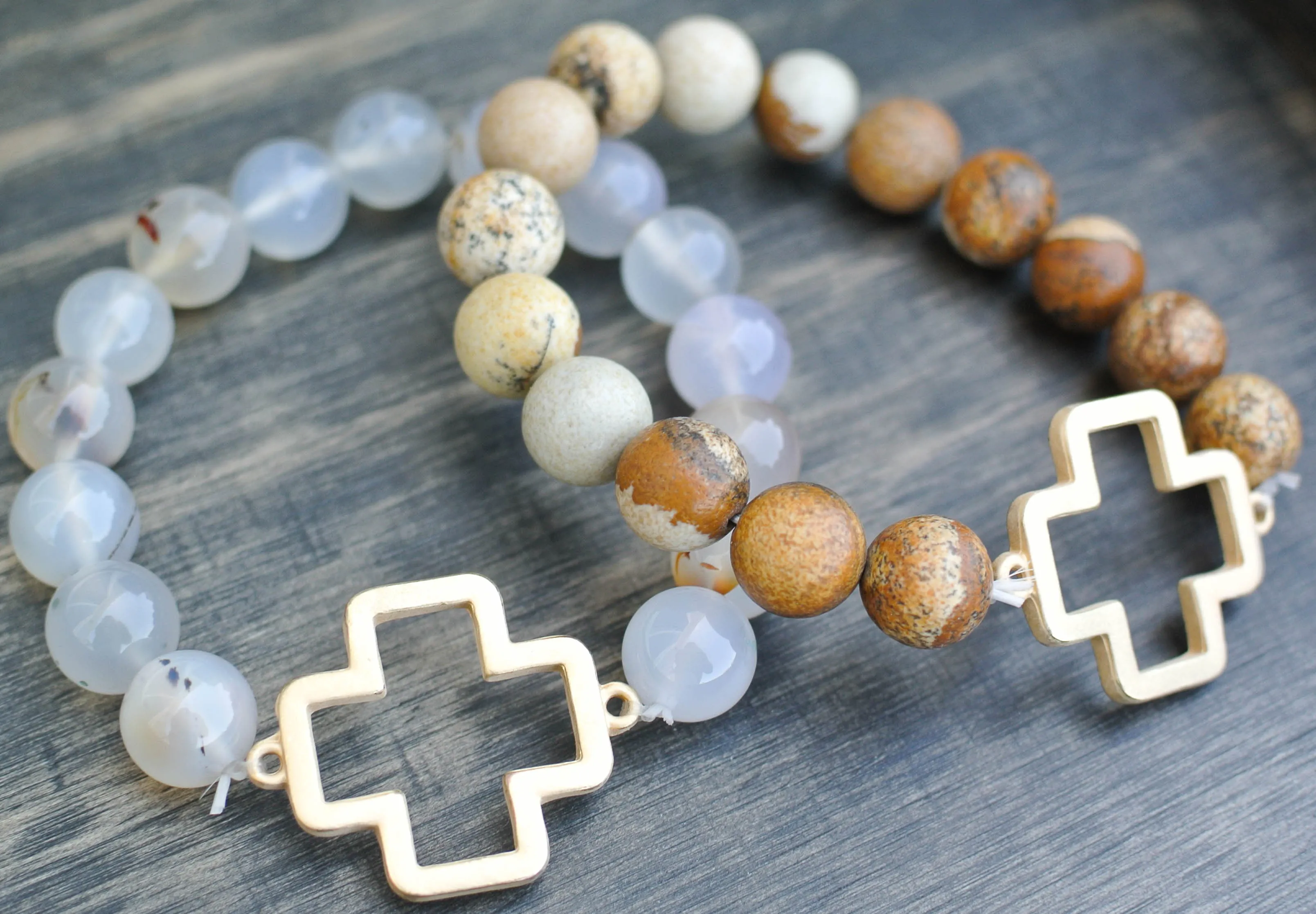 'Willow' Cross Choose Love Stone Bead Bracelet