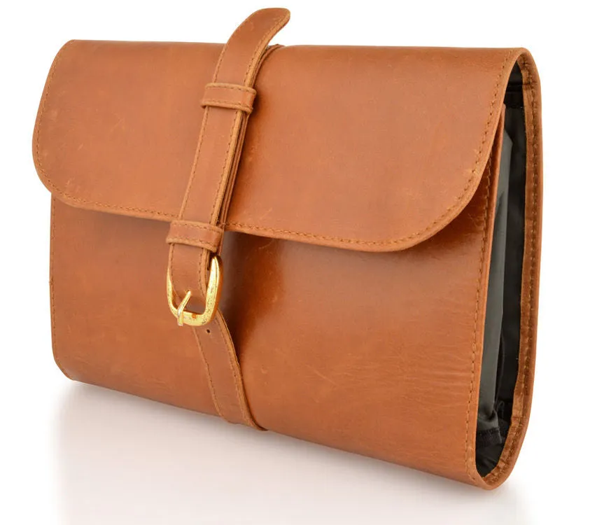 Woodland Leathers Tan Buckle Wash Bag